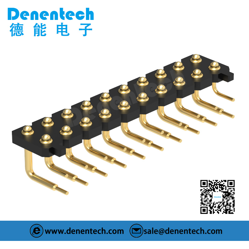 Denentech hot sale 3.0MM H1.27MM dual row male right angle DIP pogo pin with peg